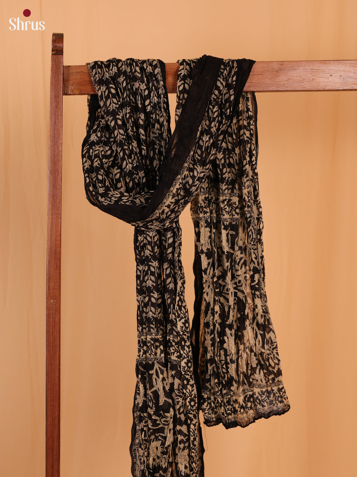 Black Floral Print Cotton Dupatta