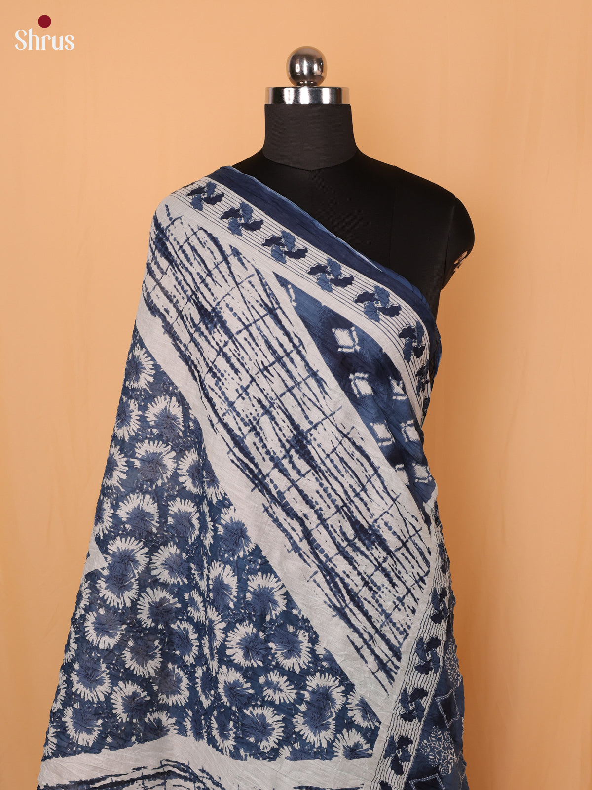 Black Floral Print Cotton Dupatta