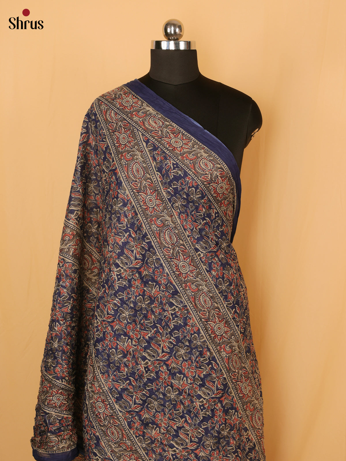 Blue With Grey Floral Print Cotton Dupatta