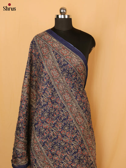 Blue With Grey Floral Print Cotton Dupatta