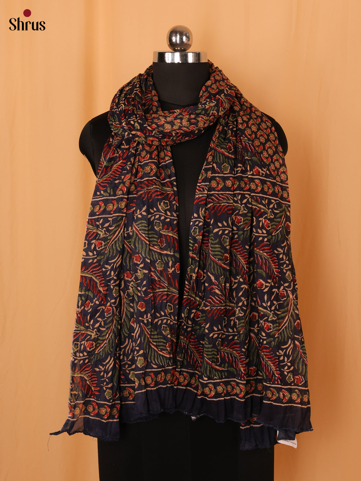 Blue Floral Print Cotton Dupatta