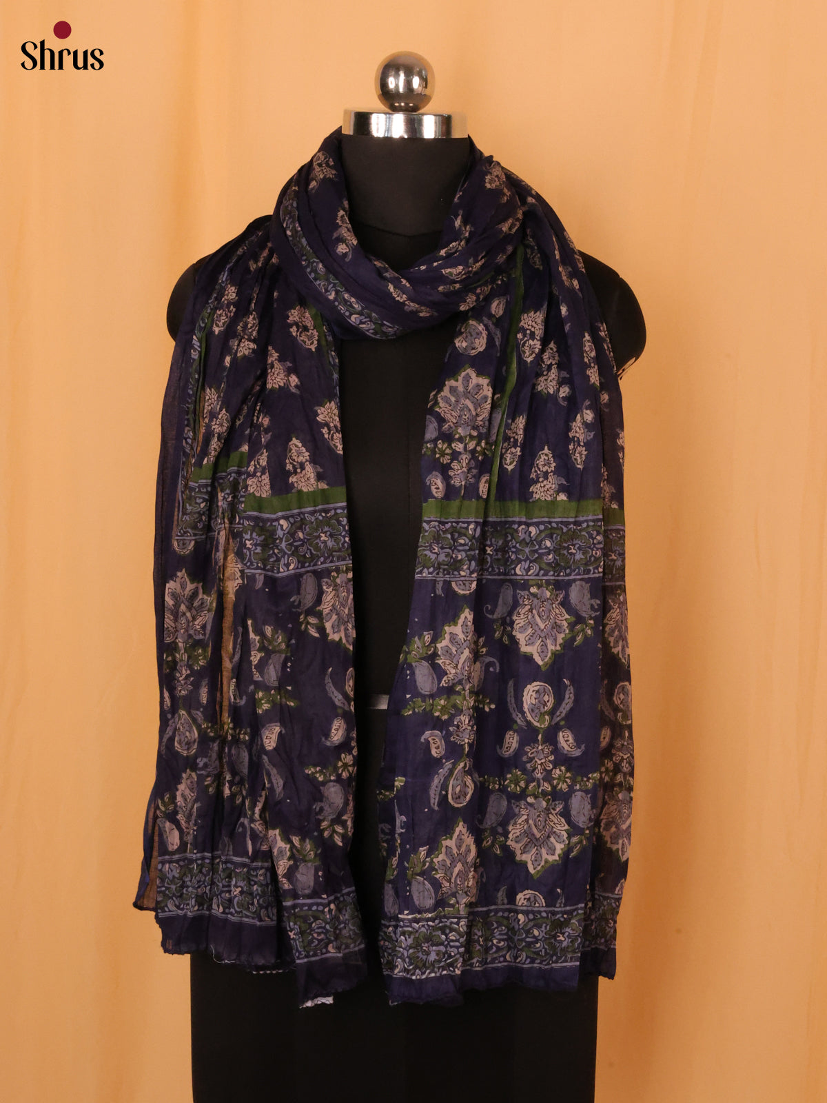 Blue Floral Print Cotton Dupatta