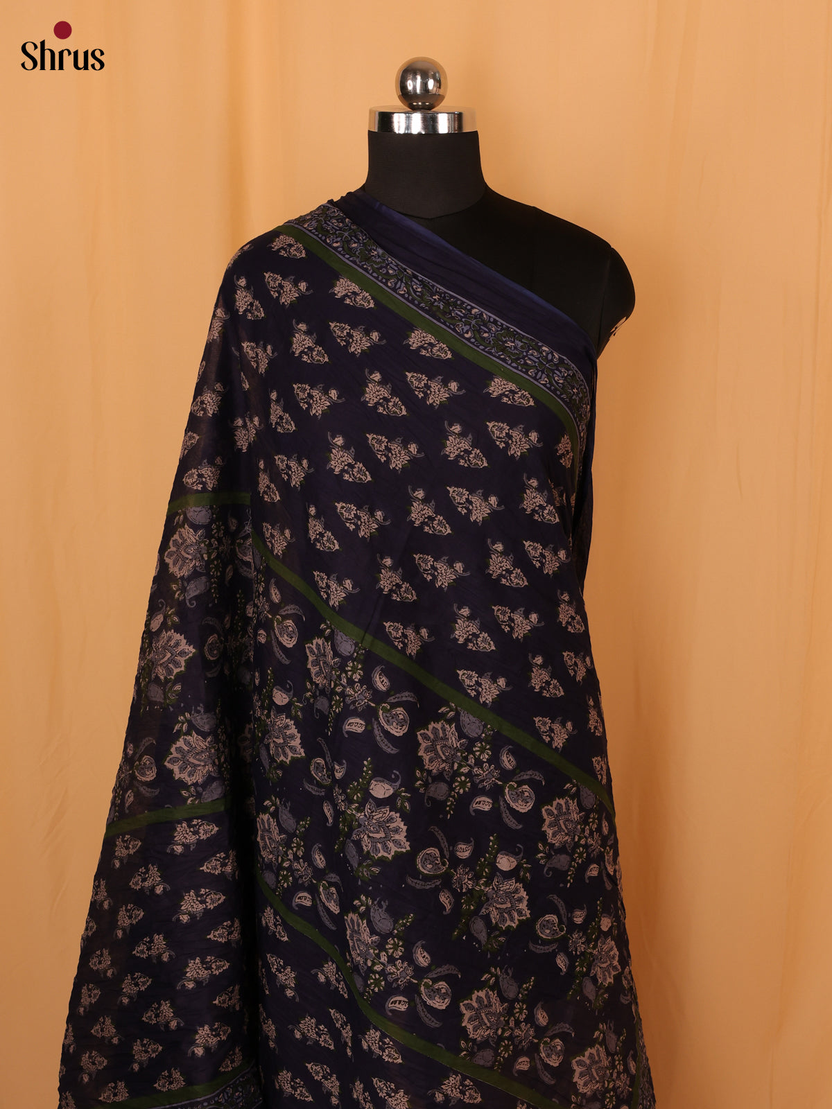 Blue Floral Print Cotton Dupatta