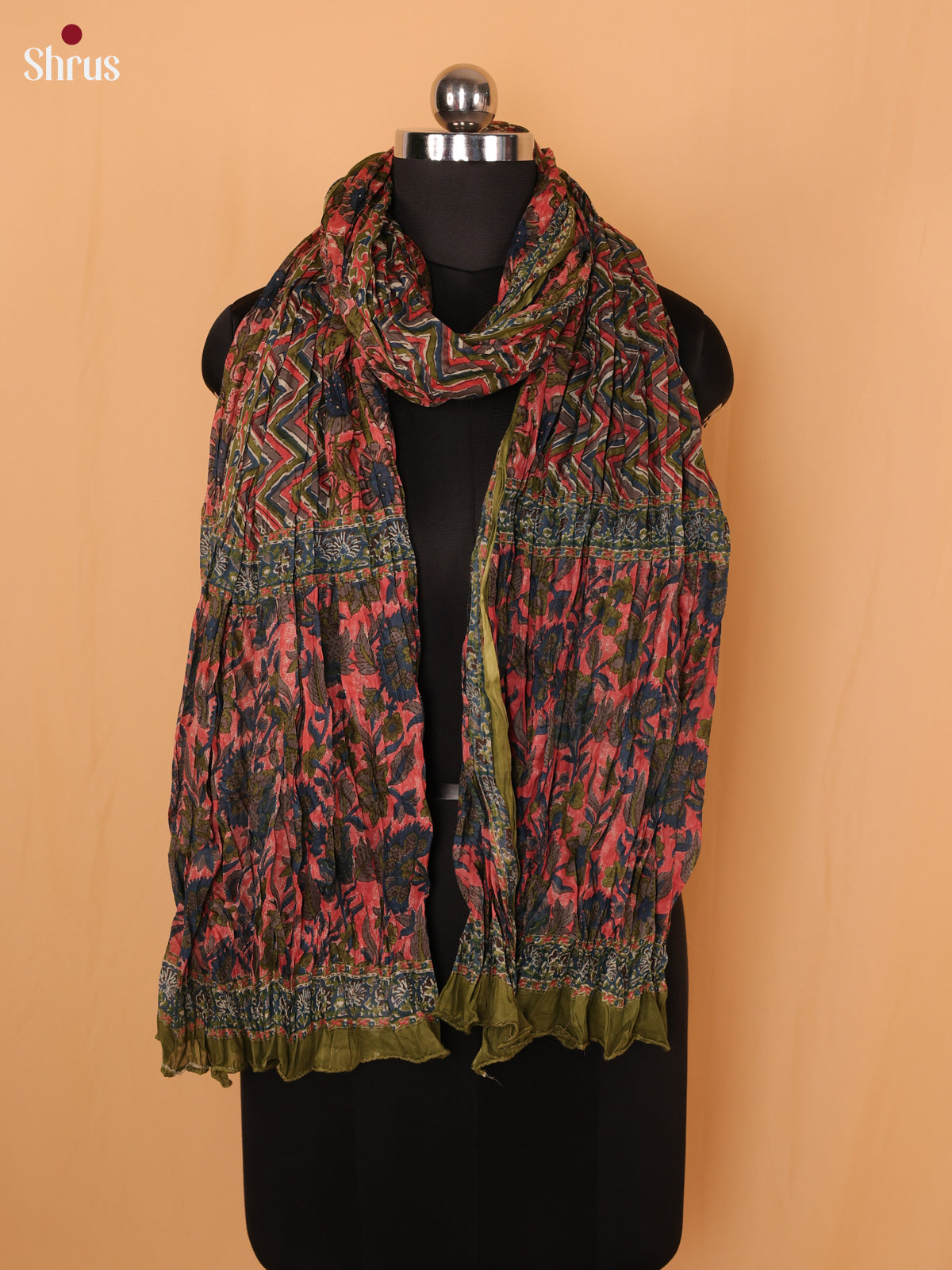 Pink Floral Print Cotton Dupatta