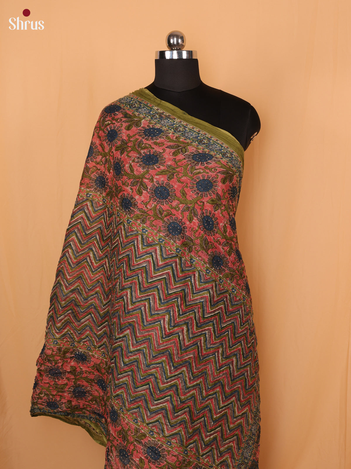 Pink Floral Print Cotton Dupatta