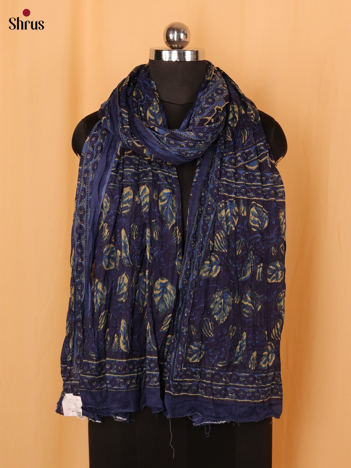 Blue Floral Print Cotton Dupatta