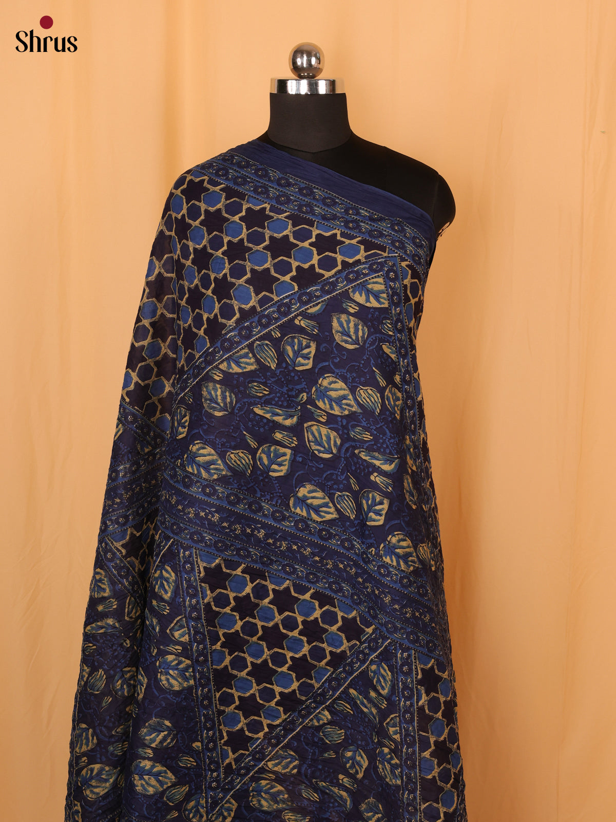 Blue Floral Print Cotton Dupatta