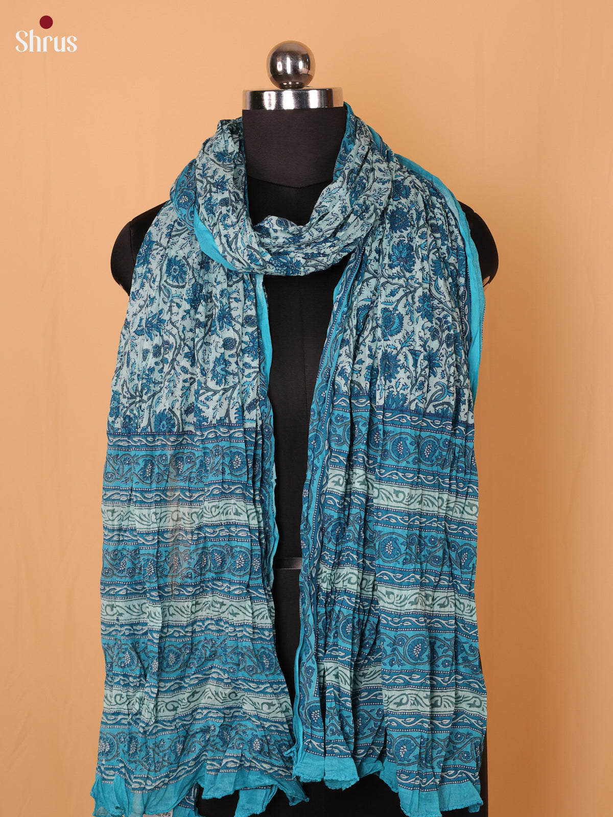 Blue Floral Print Cotton Dupatta