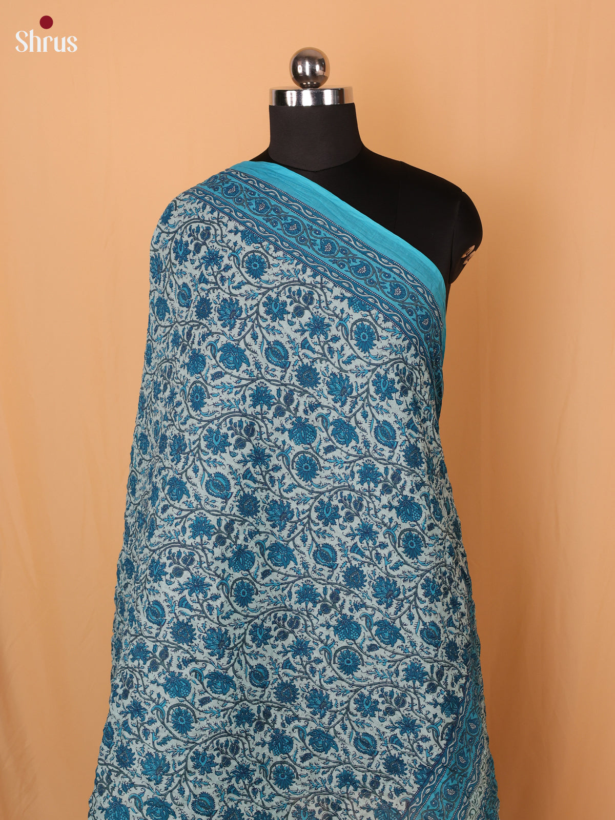 Blue Floral Print Cotton Dupatta