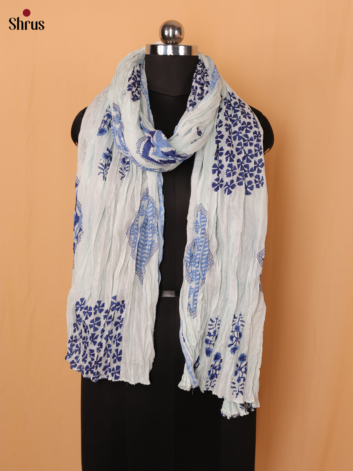 Blue Floral Print Cotton Dupatta