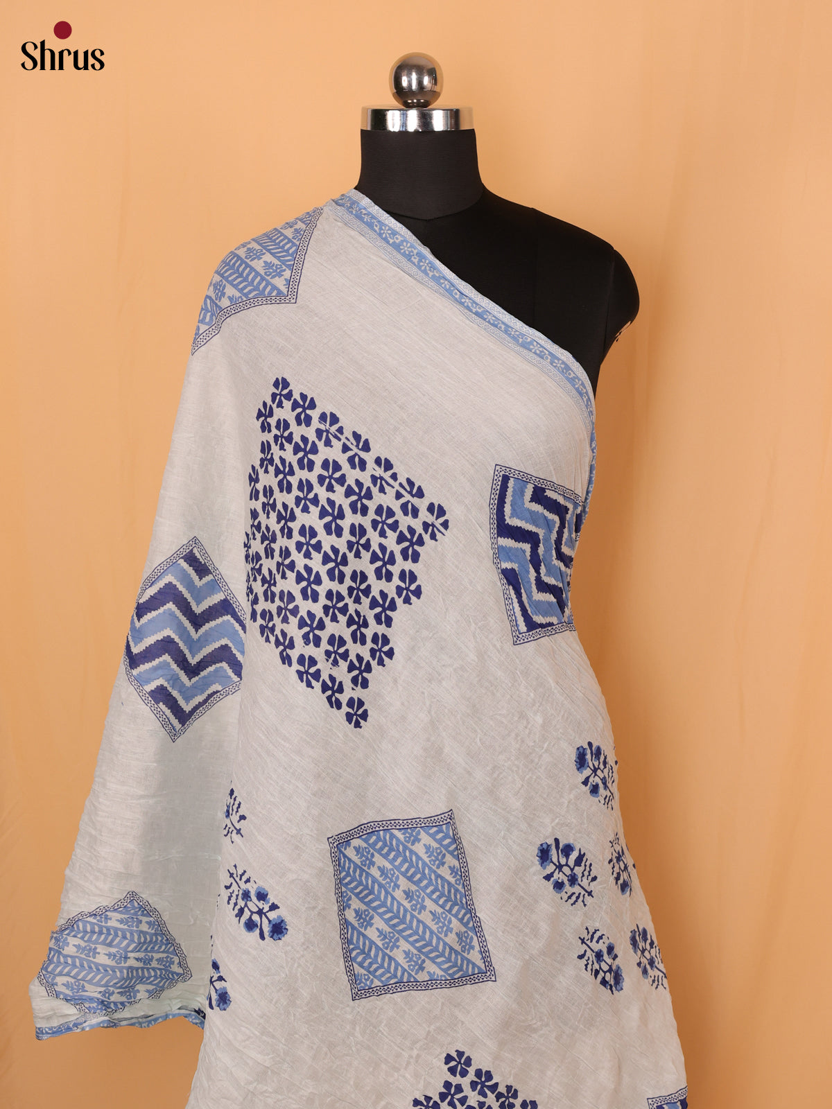 Blue Floral Print Cotton Dupatta