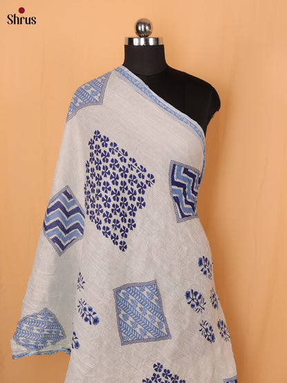 Blue Floral Print Cotton Dupatta