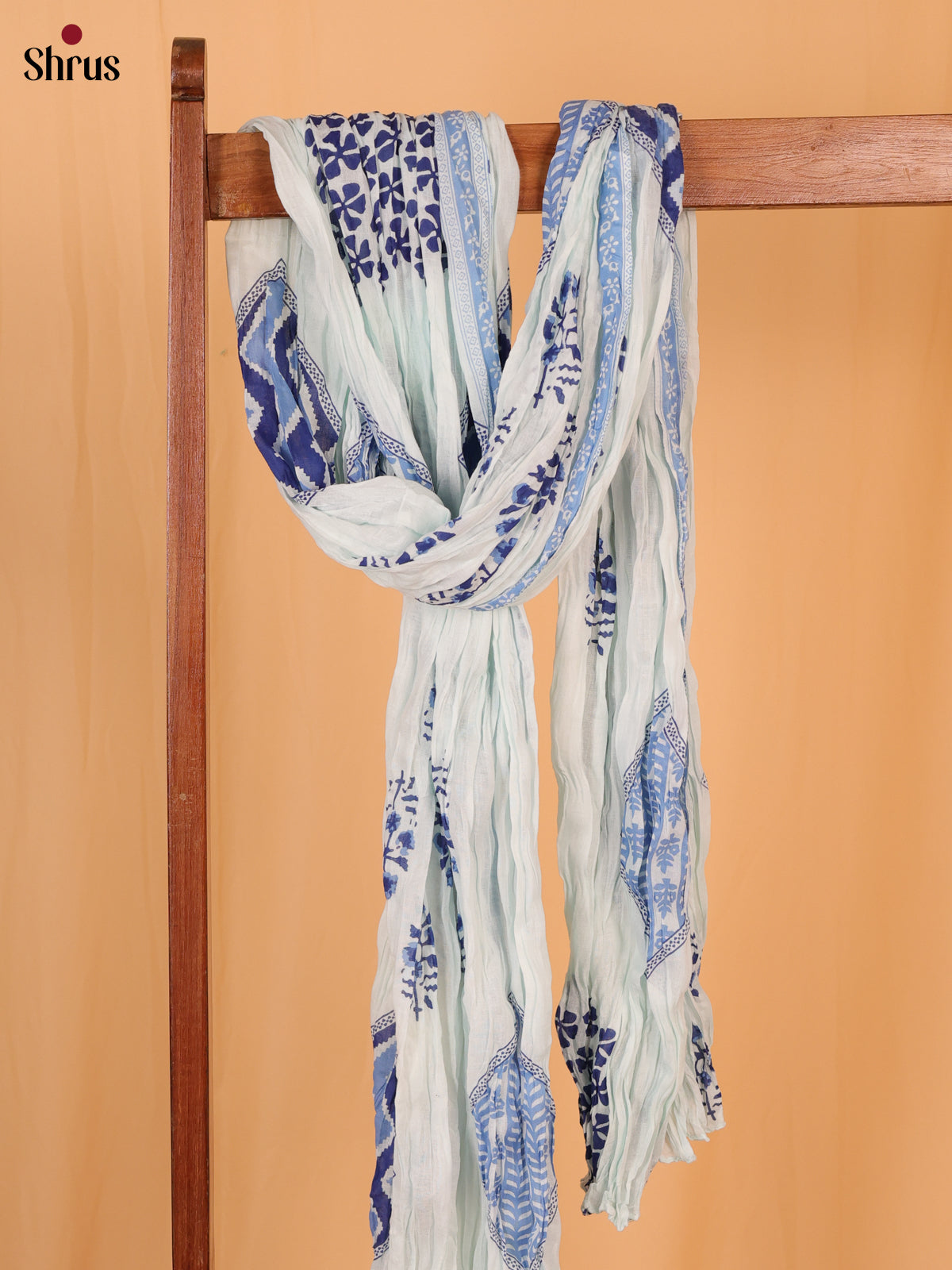 Blue Floral Print Cotton Dupatta