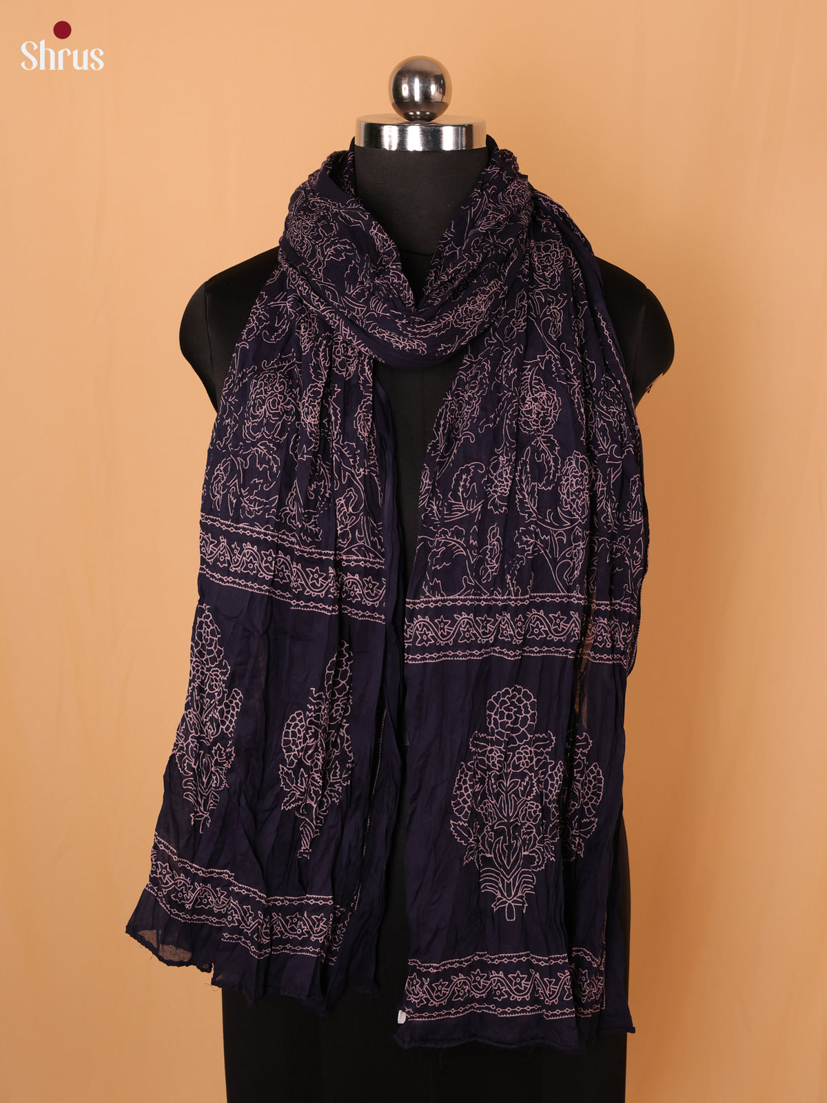 Blue Floral Print Cotton Dupatta