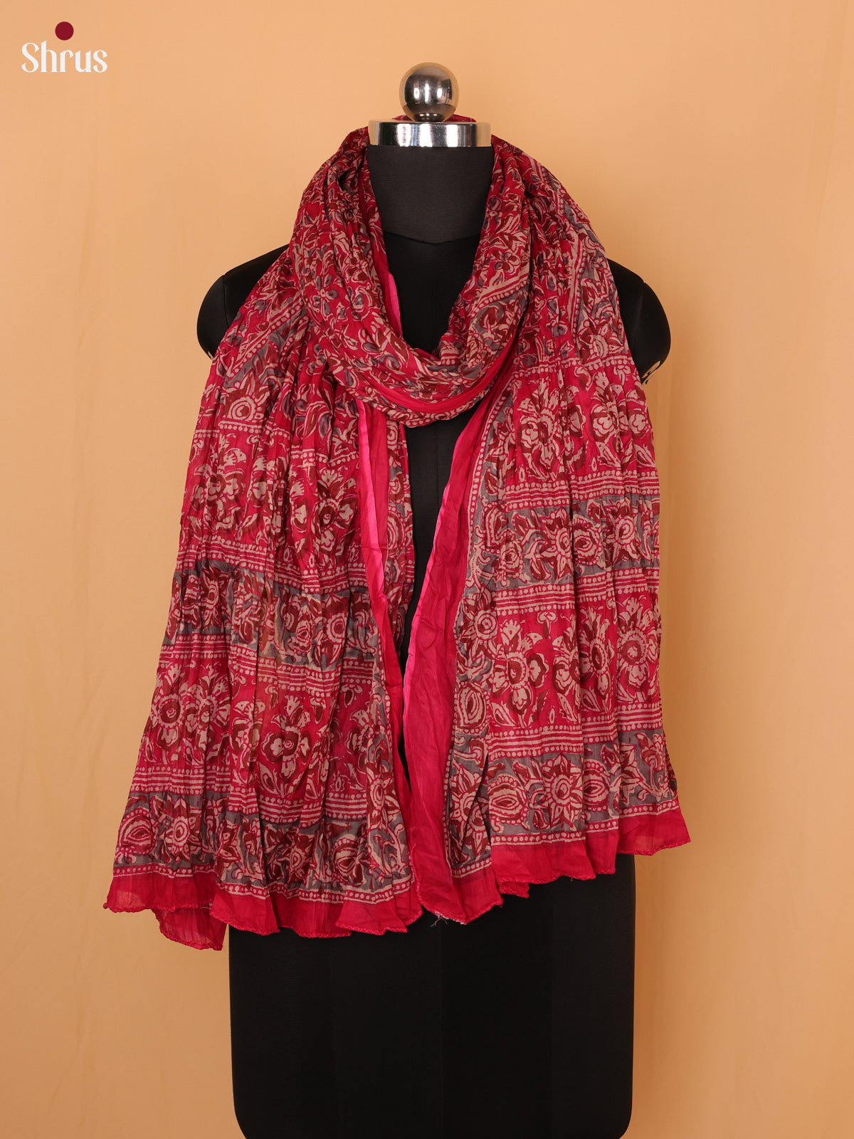 Pink Synthetic Cotton Dupatta