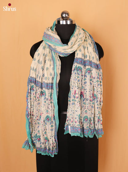 Cream with Blue Floral Print Cotton Dupatta