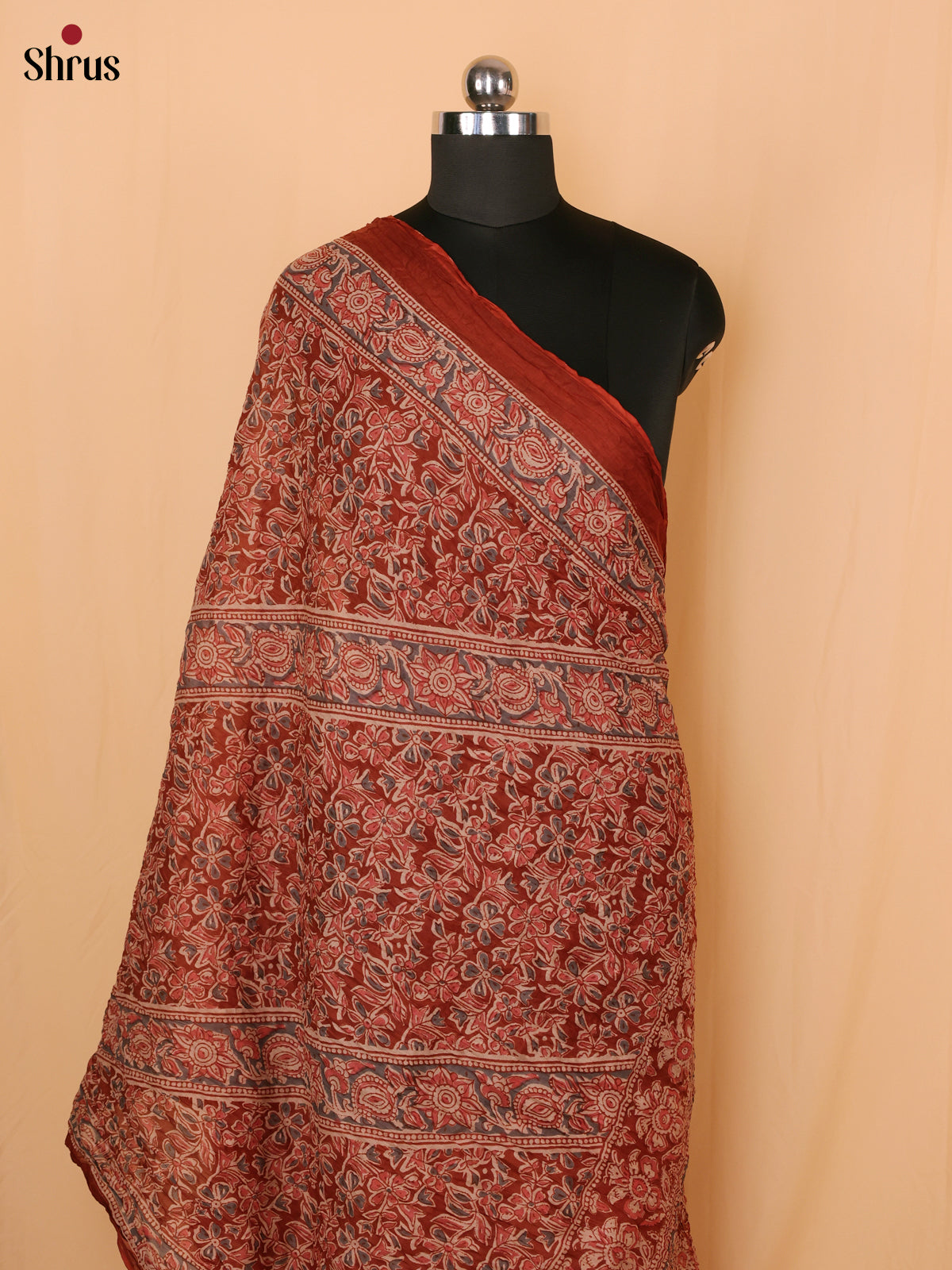 Cream With Blue Floral Print Cotton Dupatta