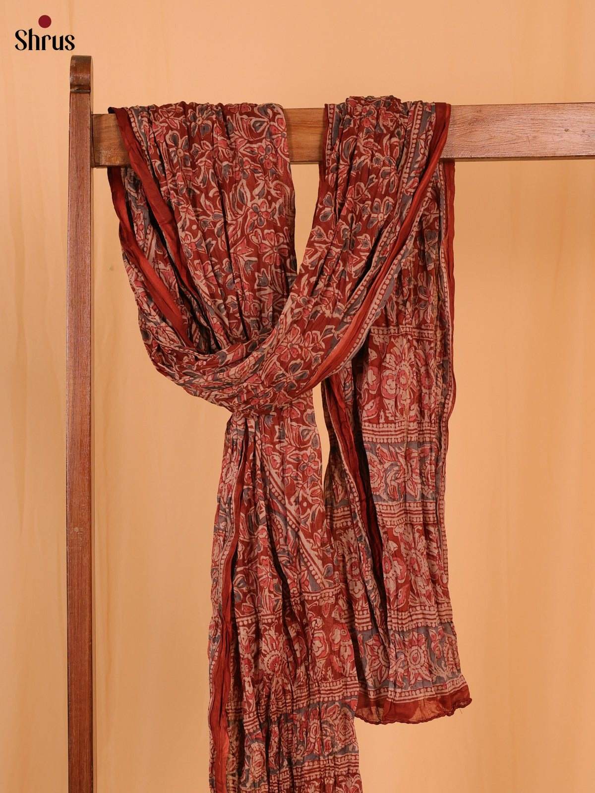 Cream With Blue Floral Print Cotton Dupatta