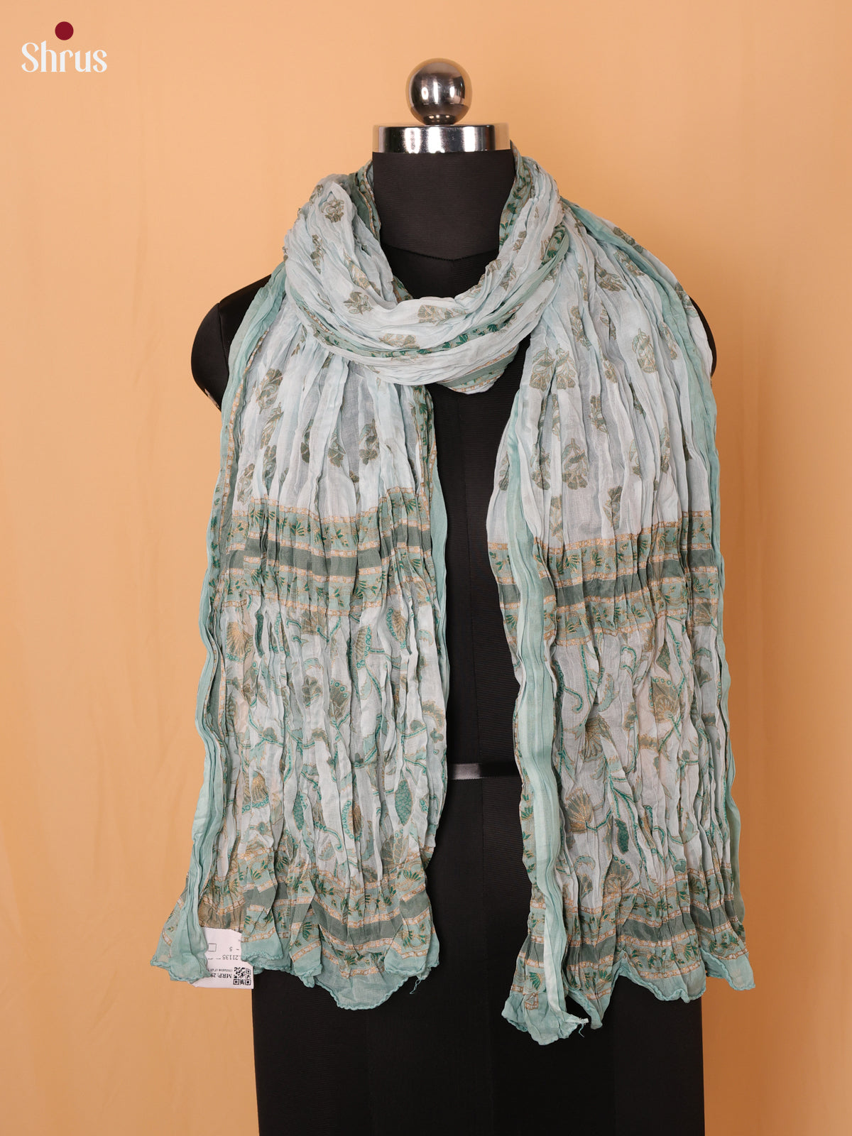 Blue Floral Print Cotton Dupatta