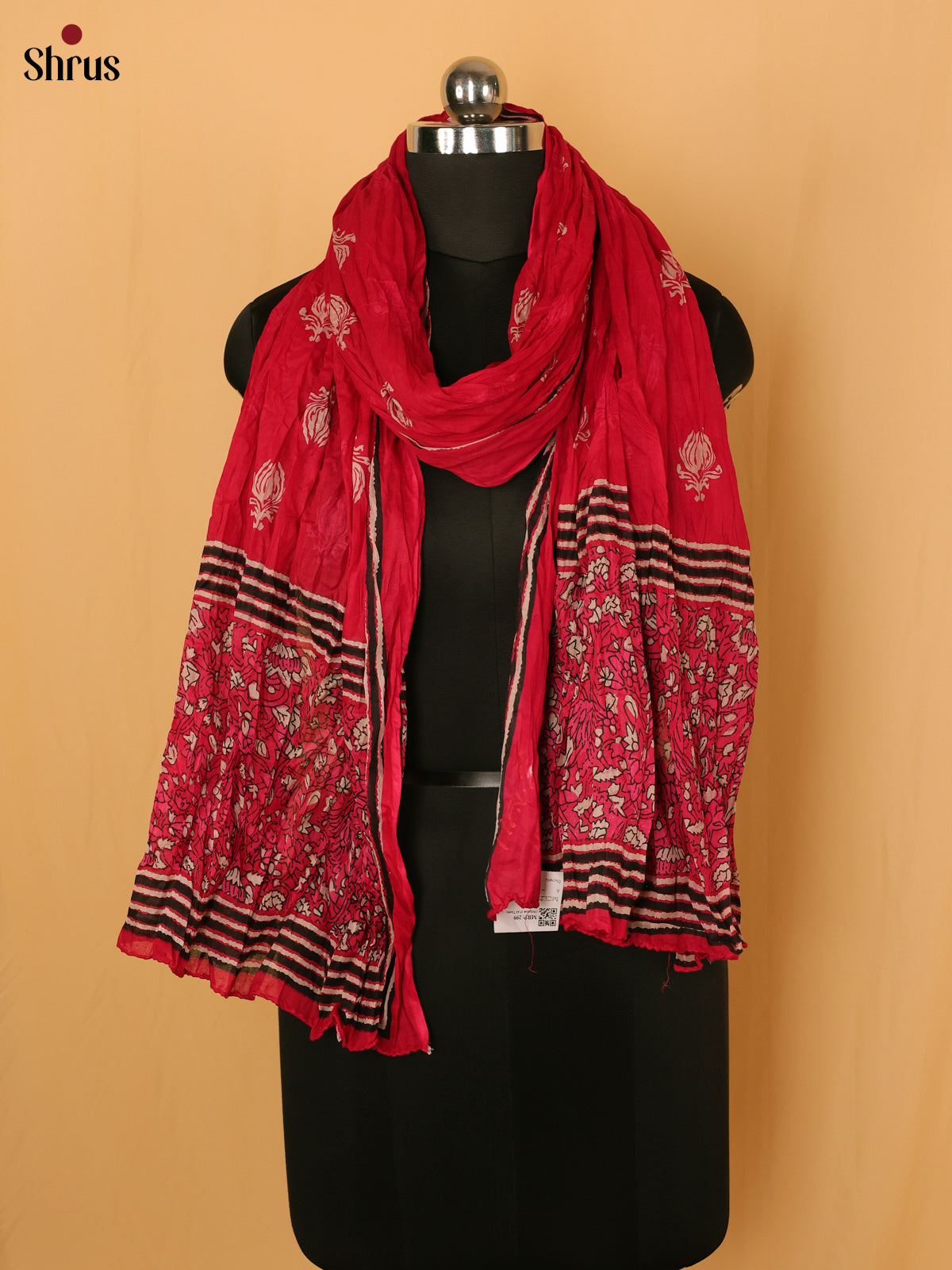 Pink Floral Print Cotton Dupatta