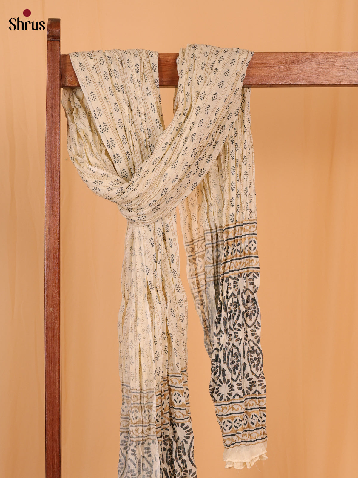 Cream Floral Print Cotton Dupatta