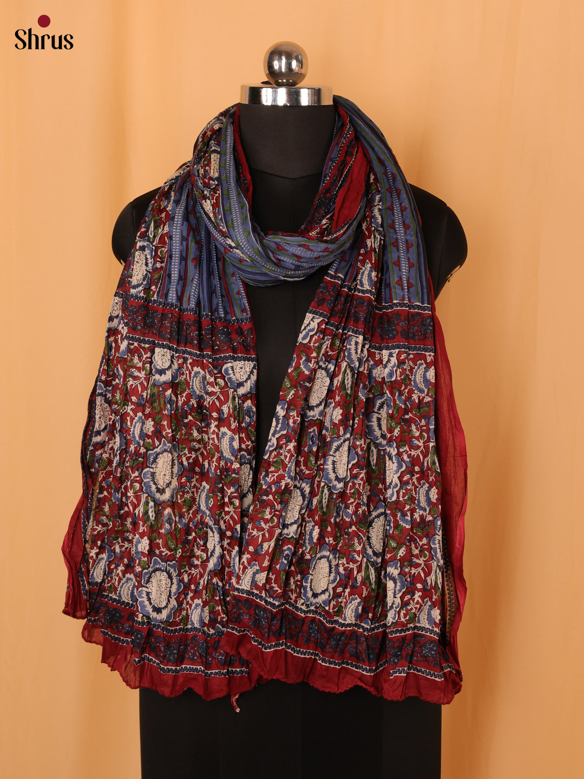 Maroon Floral Print Cotton Dupatta