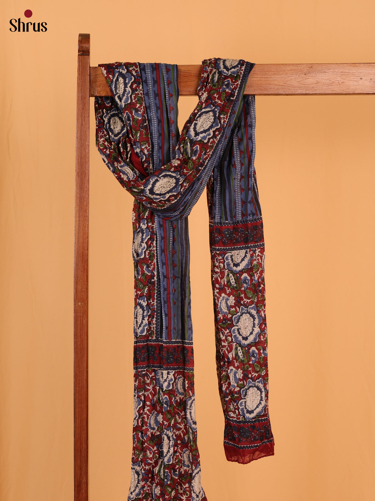 Maroon Floral Print Cotton Dupatta