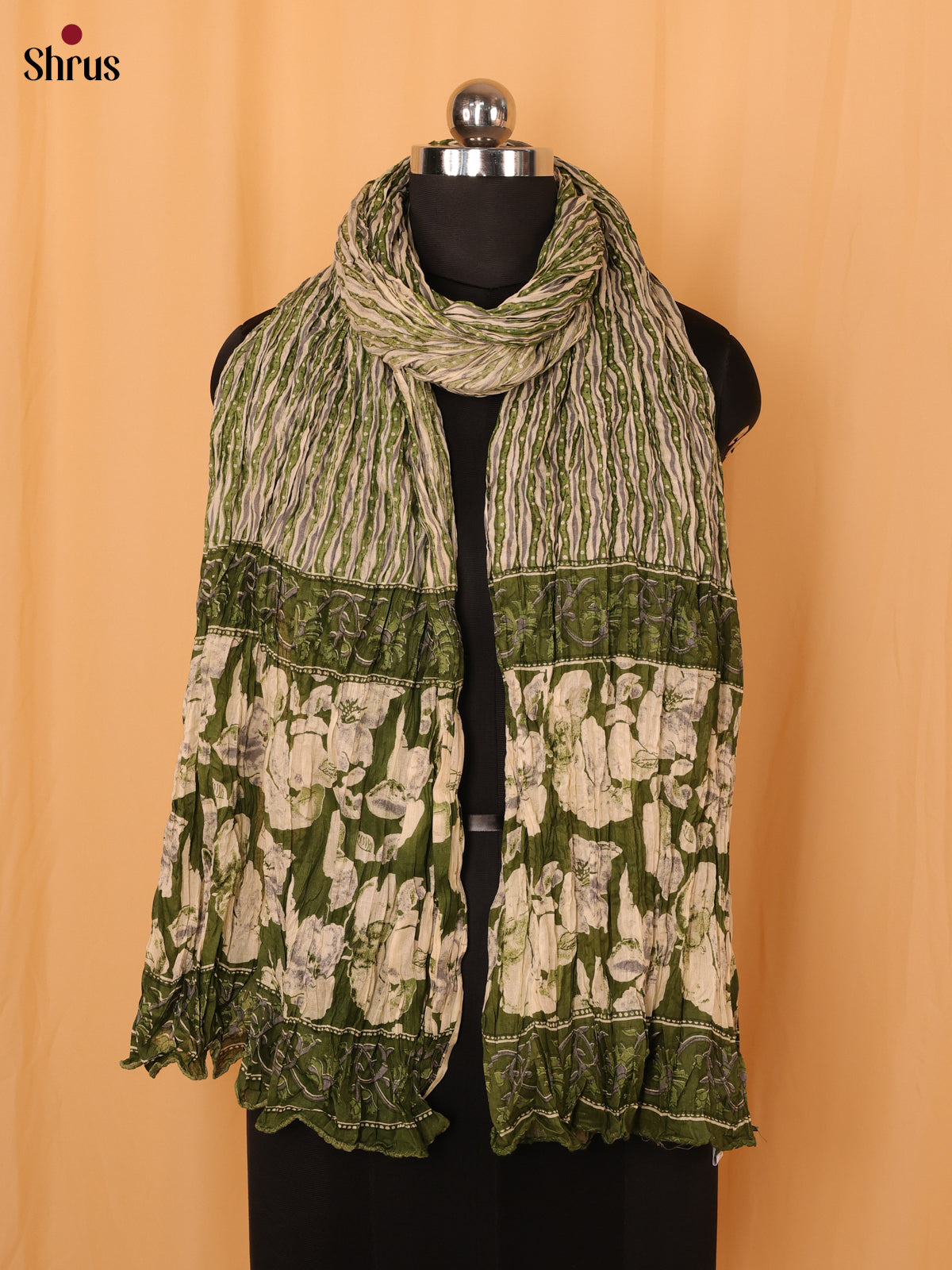 Green Floral Print Cotton Dupatta