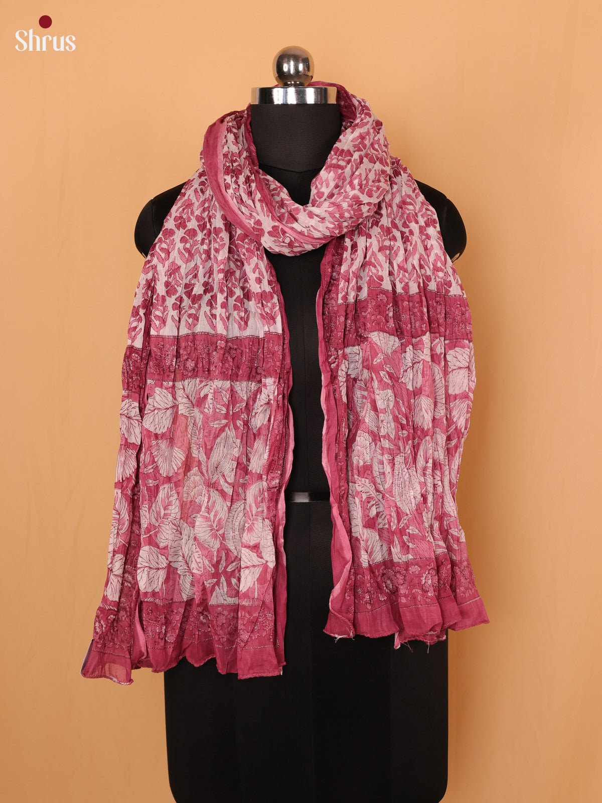 Pink Floral Print Cotton Dupatta