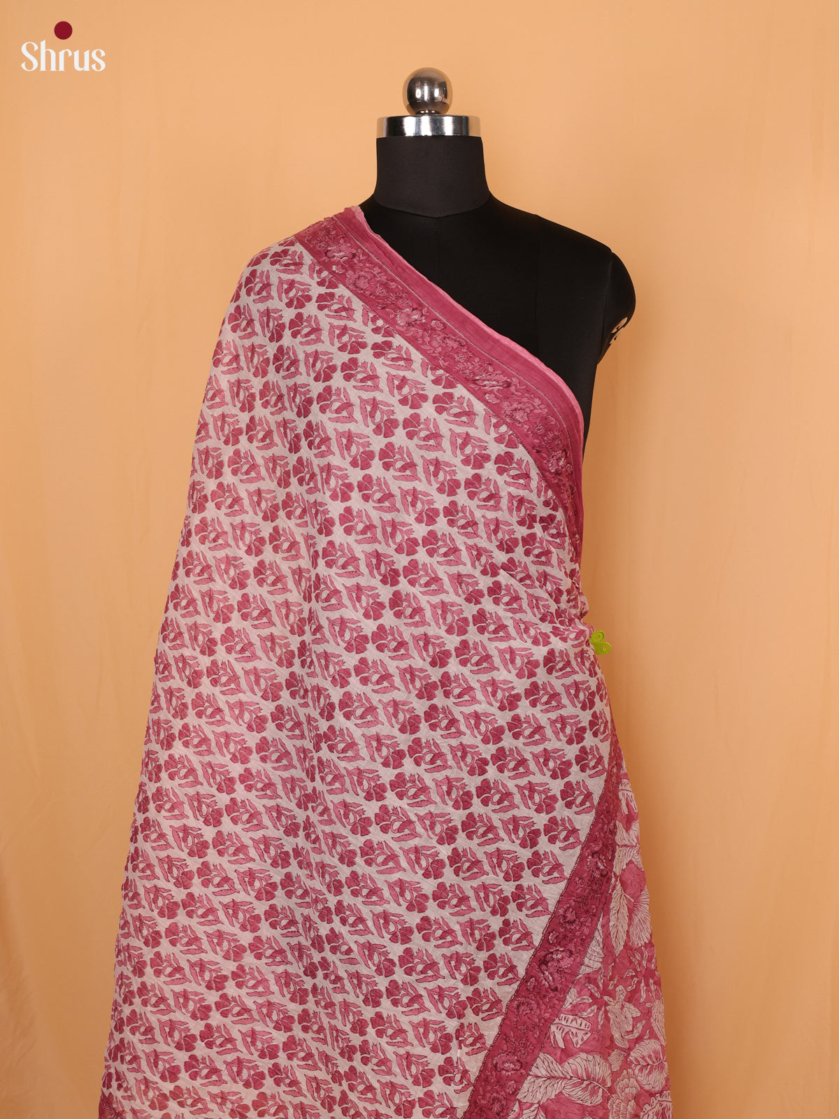 Pink Floral Print Cotton Dupatta
