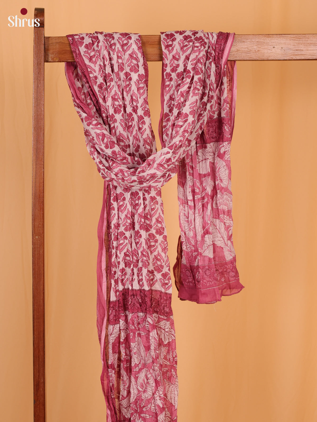Pink Floral Print Cotton Dupatta