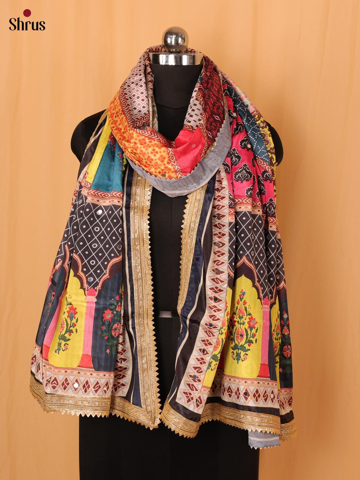 Multi Colour Floral Print Semi Dola Dupatta