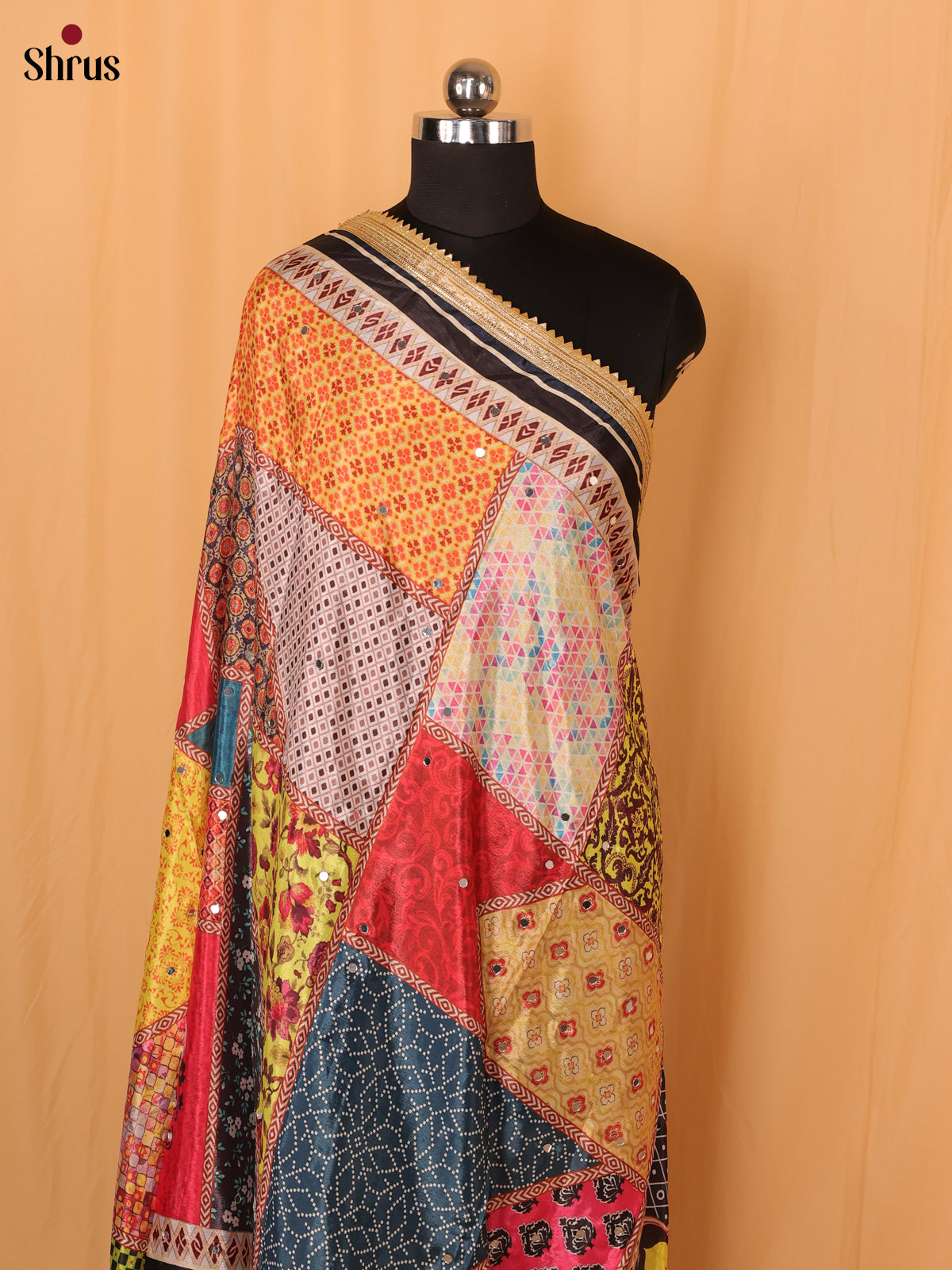 Multi Colour Floral Print Semi Dola Dupatta