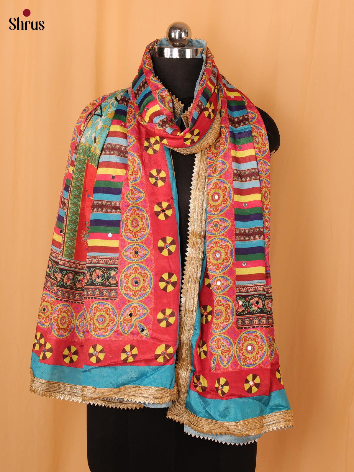 Multi Colour Floral Print Semi Dola Dupatta
