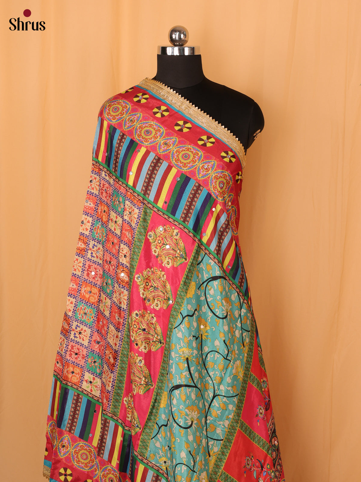 Multi Colour Floral Print Semi Dola Dupatta