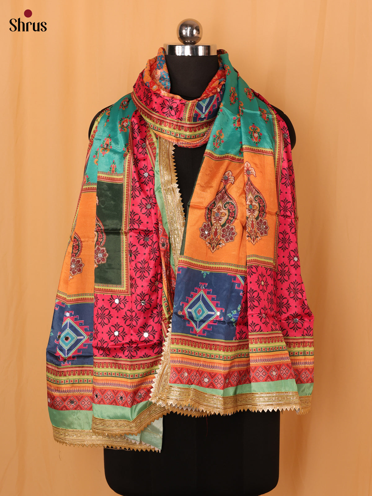 Multi Colour Floral Print Semi Dola Dupatta