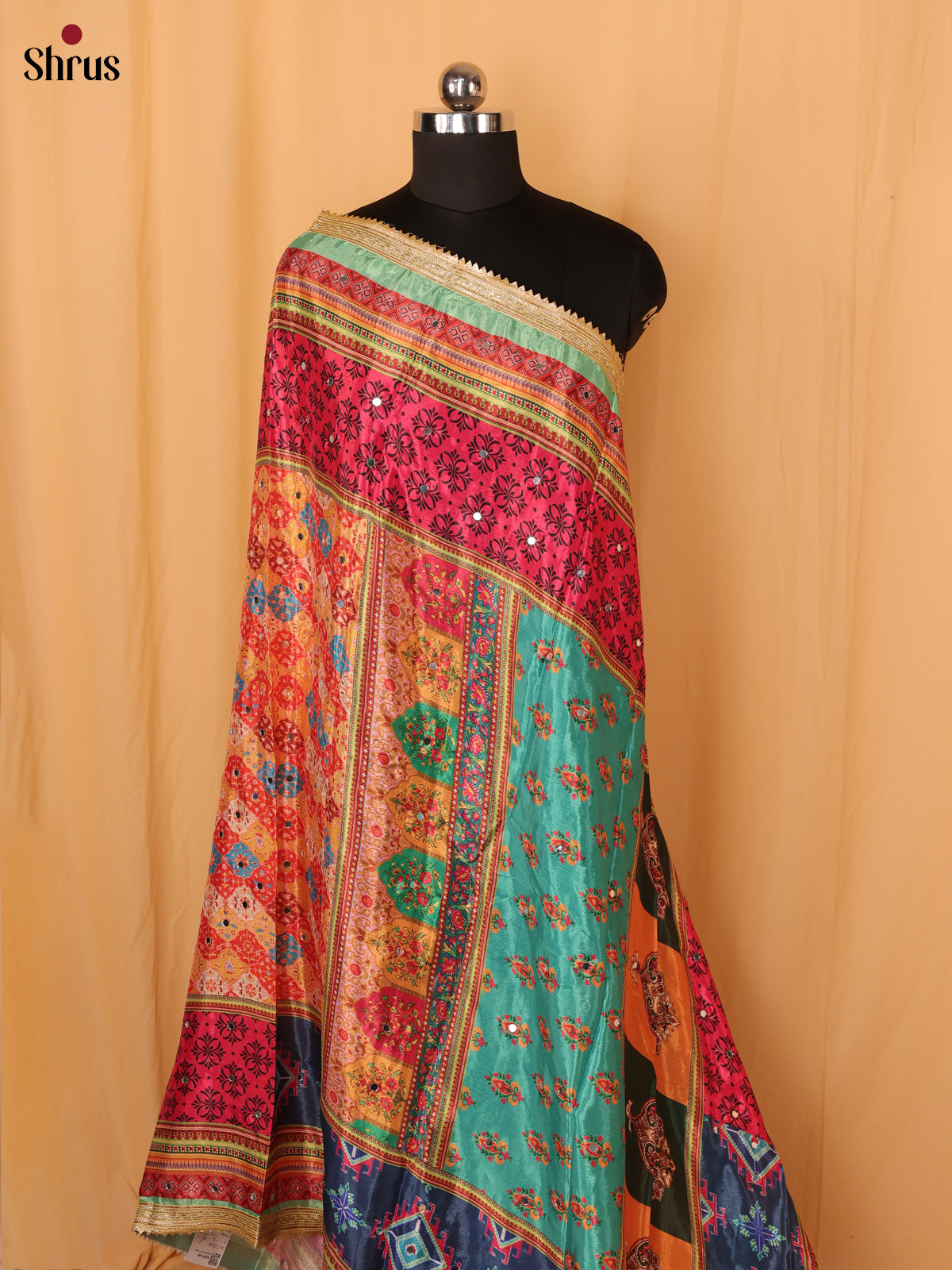 Multi Colour Floral Print Semi Dola Dupatta