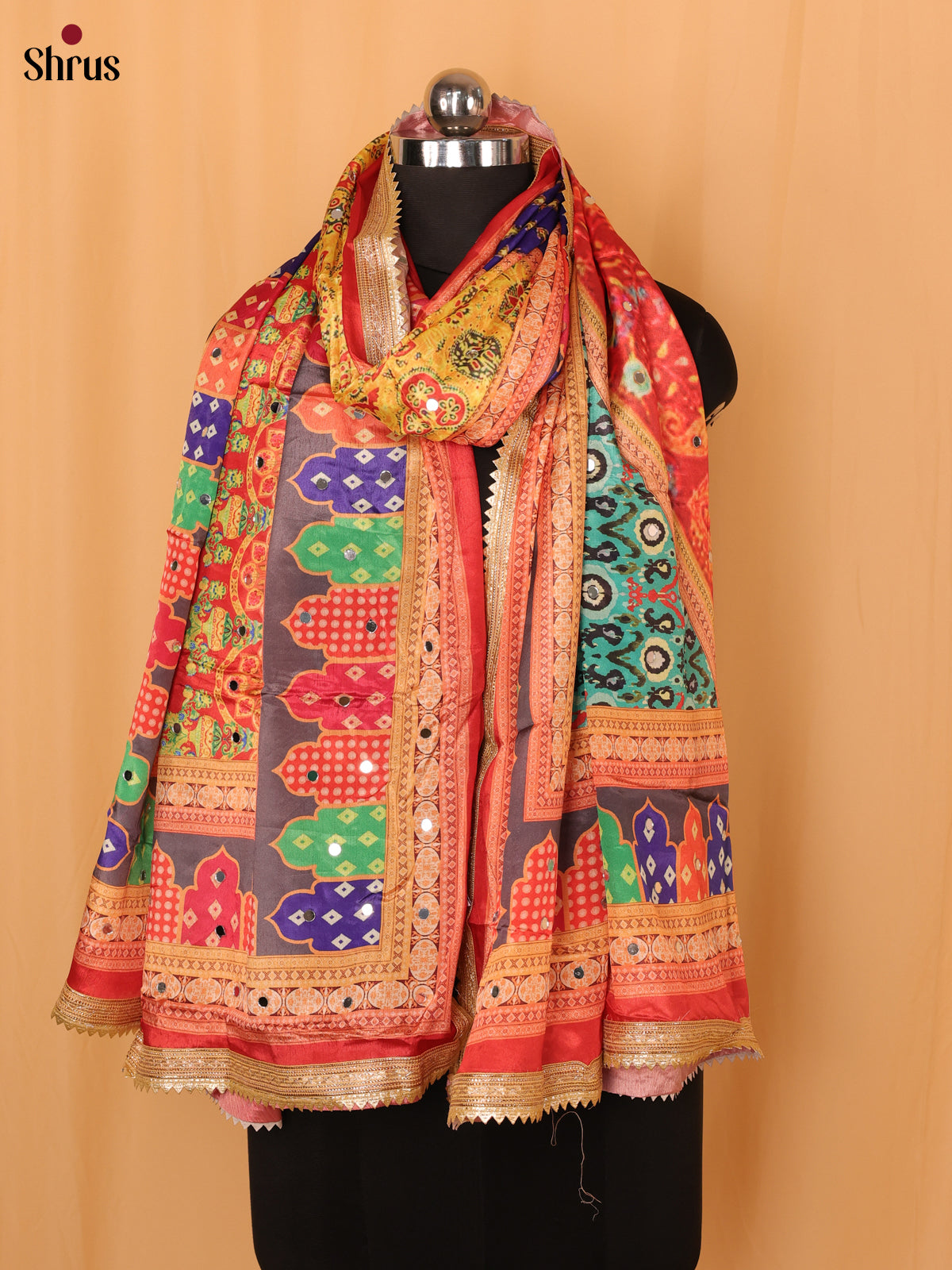 Multi Colour Floral Print Semi Dola Dupatta
