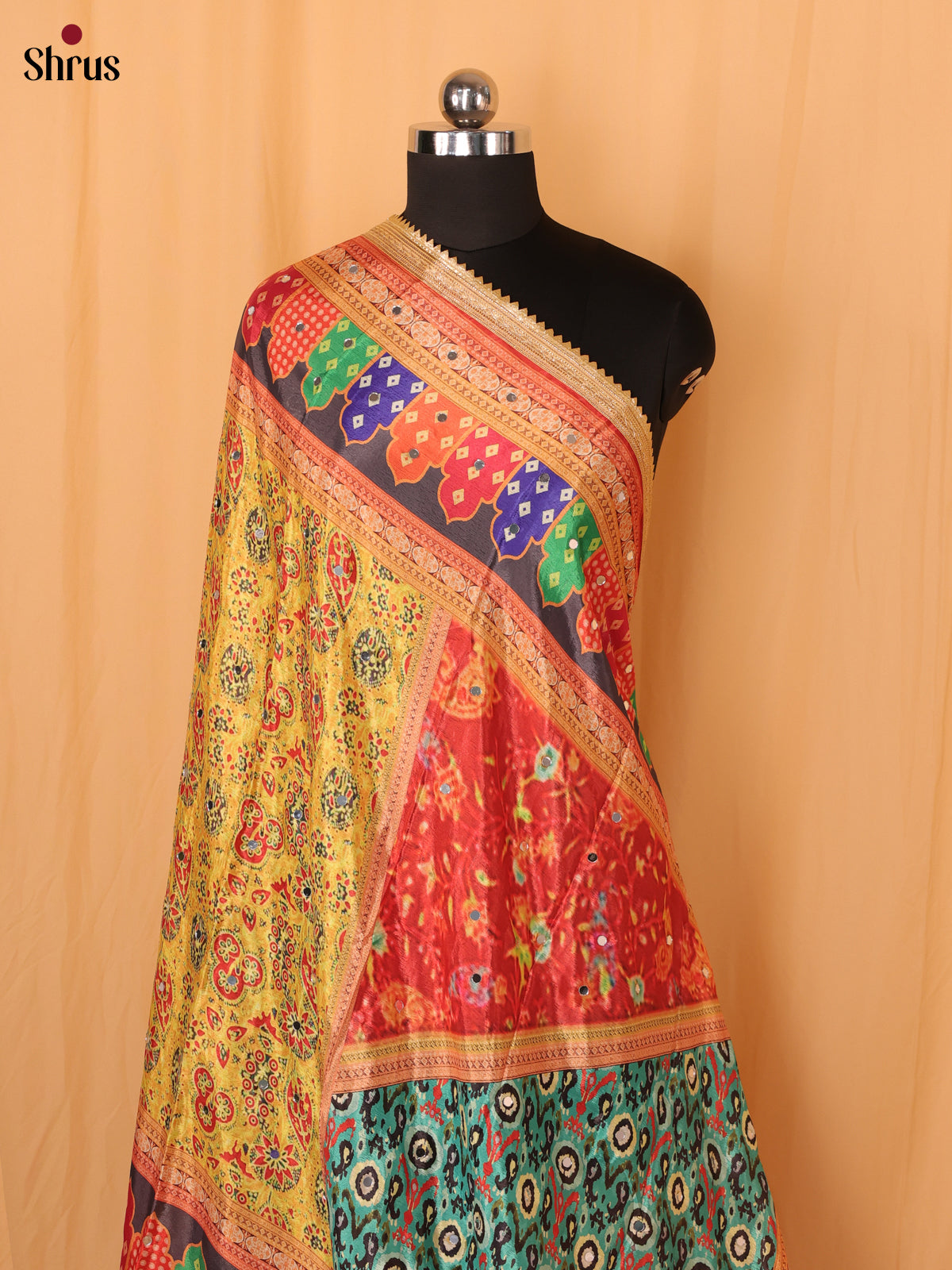 Multi Colour Floral Print Semi Dola Dupatta