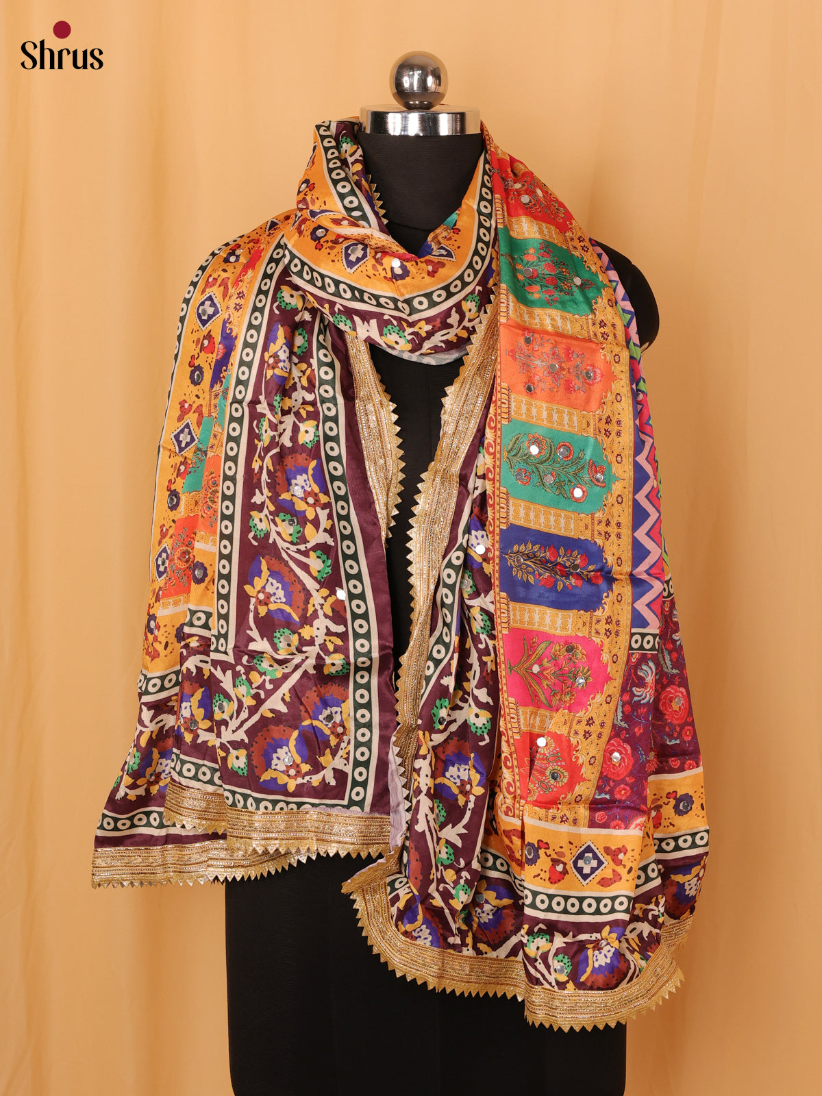 Multi Colour Floral Print Semi Dola Dupatta