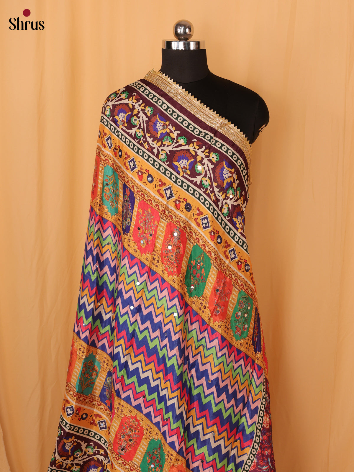Multi Colour Floral Print Semi Dola Dupatta