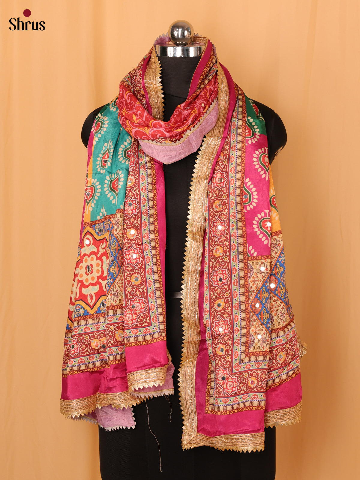 Multi Colour Floral Print Semi Dola Dupatta