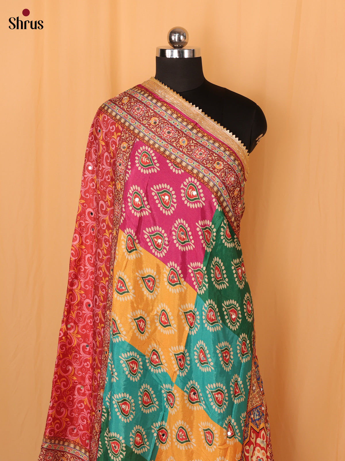 Multi Colour Floral Print Semi Dola Dupatta