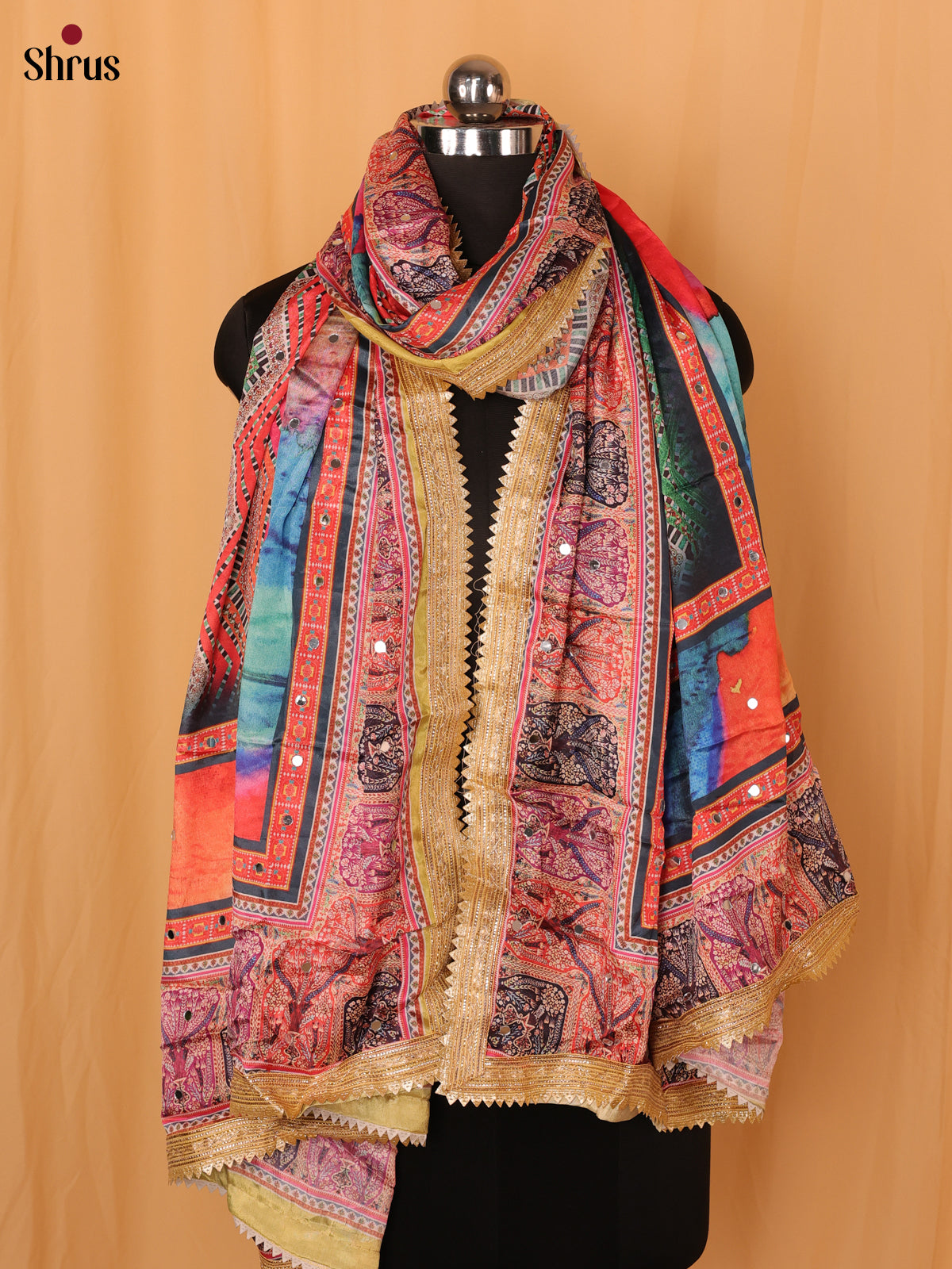 Multi Colour Floral Print Semi Dola Dupatta