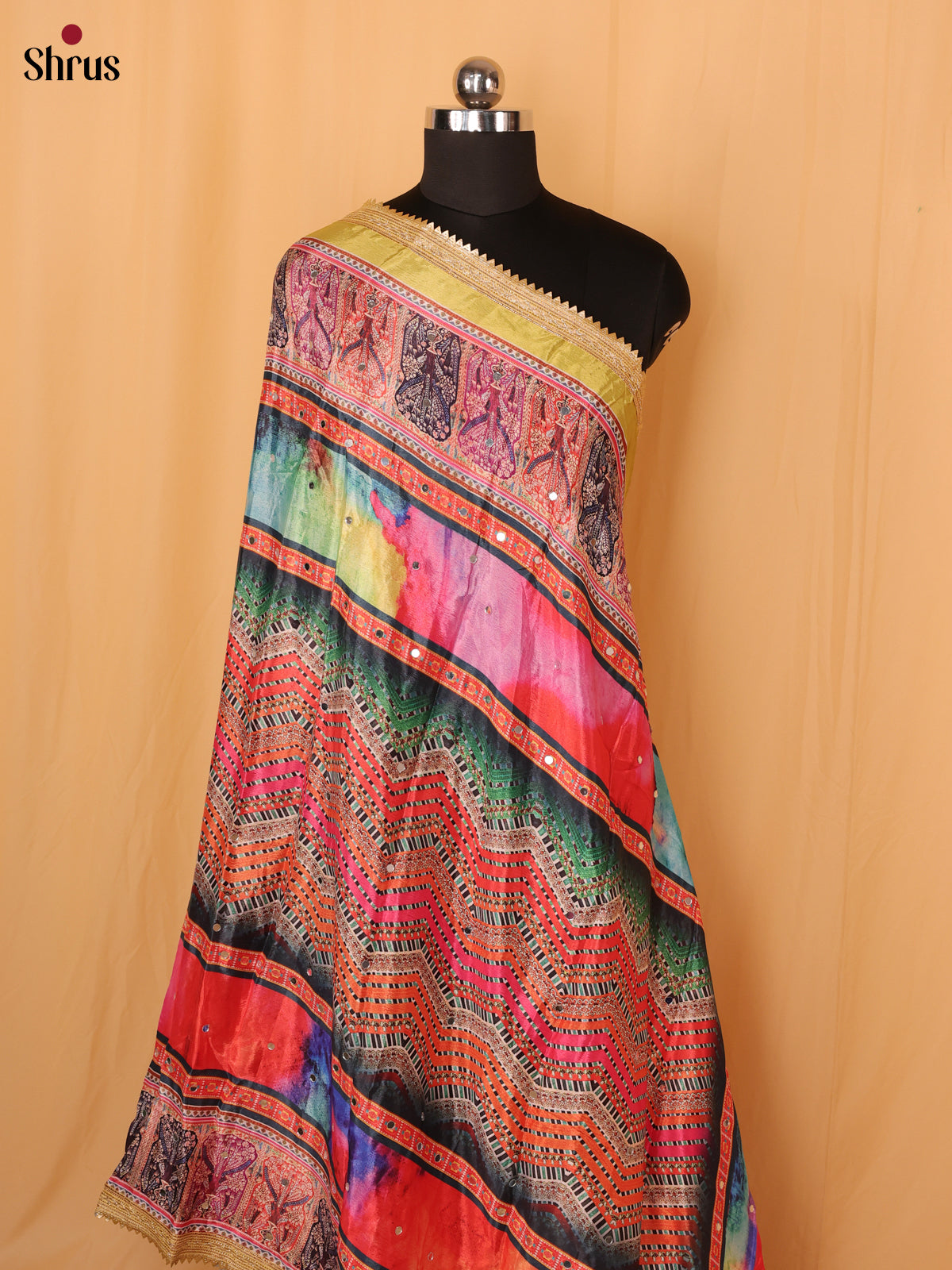 Multi Colour Floral Print Semi Dola Dupatta