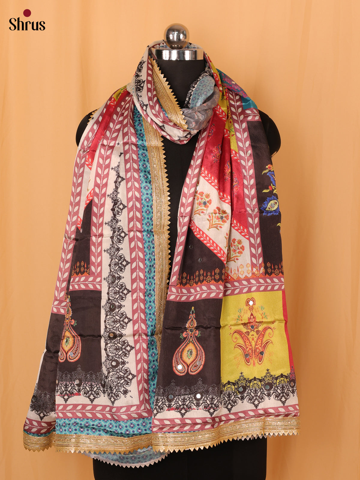 Multi Colour Floral Print Semi Dola Dupatta