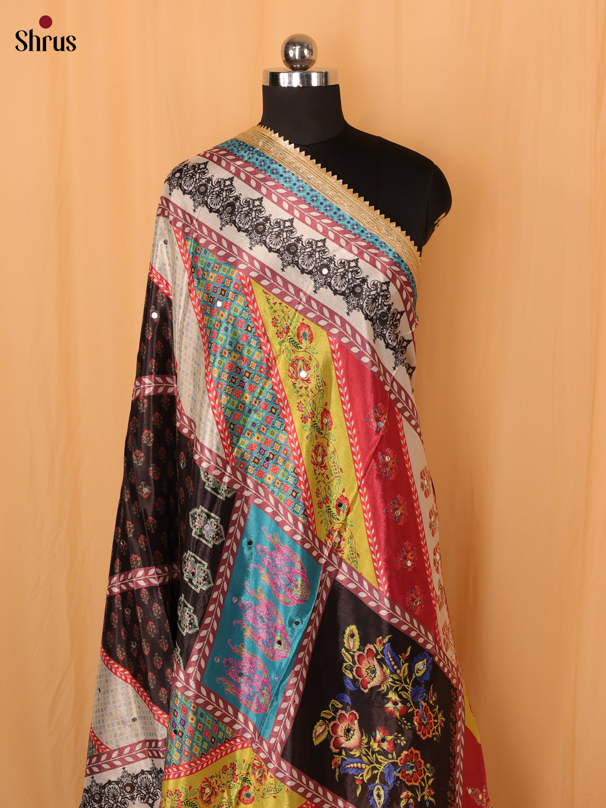 Multi Colour Floral Print Semi Dola Dupatta