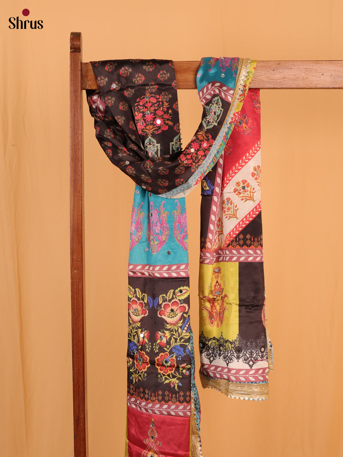 Multi Colour Floral Print Semi Dola Dupatta