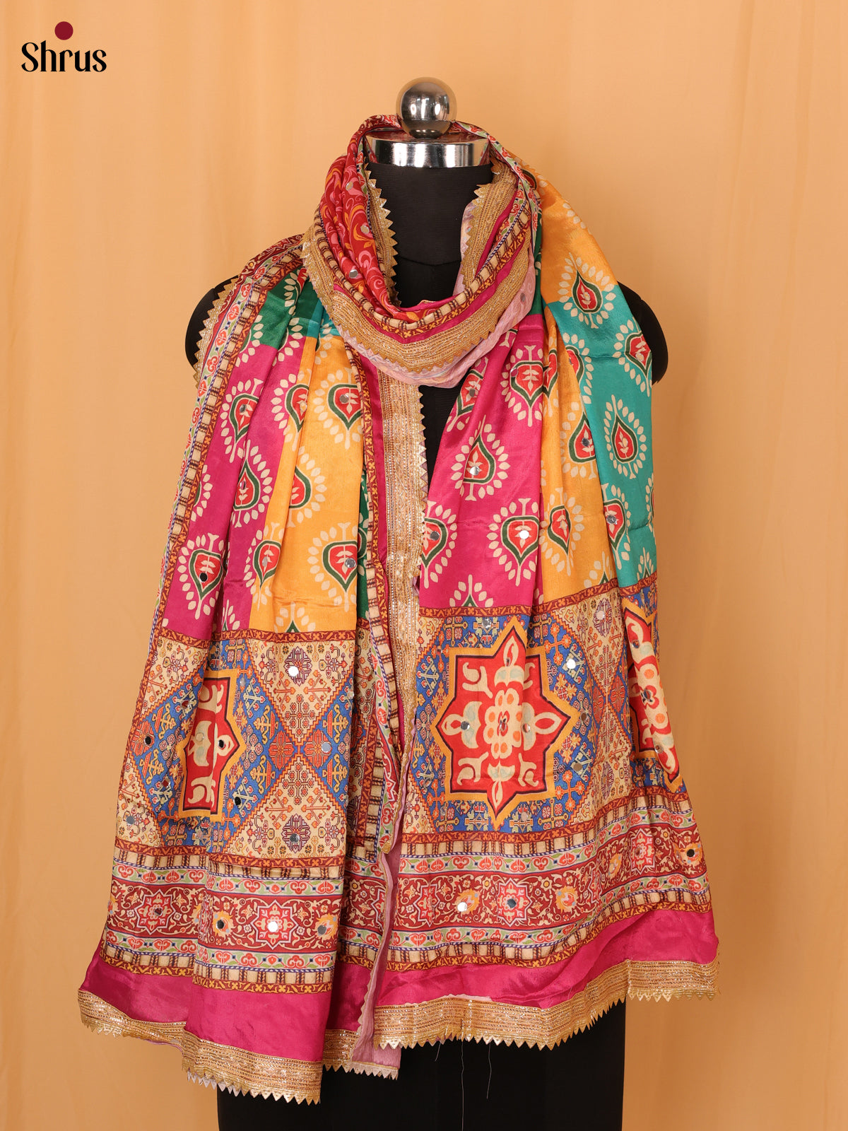 Multi Colour Floral Print Semi Dola Dupatta