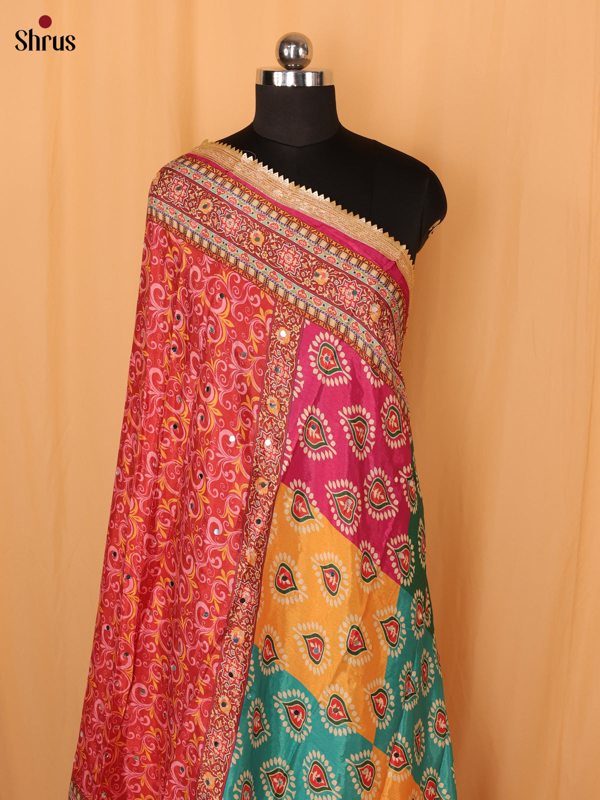Multi Colour Floral Print Semi Dola Dupatta